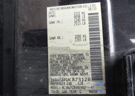 2010 Nissan Maxima 3.5 Sv z USA, uszkodzony, nr VIN 1N4AA5AP1AC873126